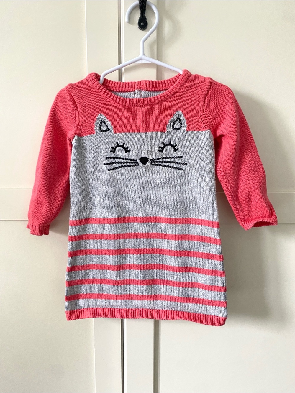 Gymboree Girl’s Pink and Light Gray Cat Stripe Knit Sweater Dress | 12-18M